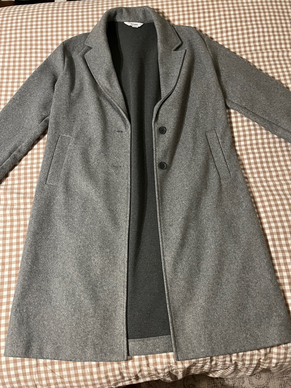 Old Navy Gray Long Wool-Blend Trench Coat